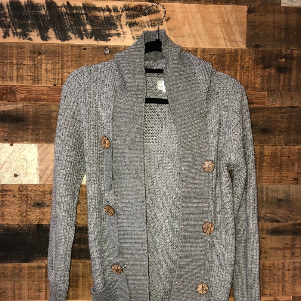 Large Hooded Grey Knit Sweater